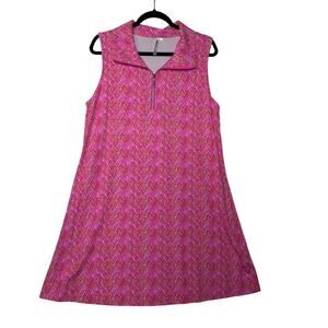 LULU B Womens Sleeveless Dress XL Pink Chevron Quarter Zip A Line Stretch